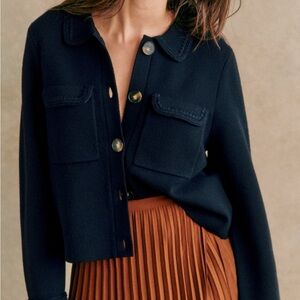 Sezane Betty Cardigan - Navy Crochet